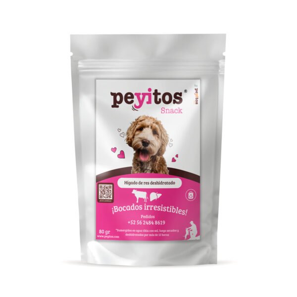 Peyitos_Snack_Empaque_Higado_Res_deshidratado Peyitos hígado de res deshidratado, snack natural para perros.